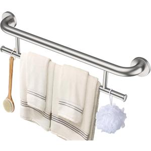 Brushed Nickel Towel Grab Bar 24 Inch - 1.25 Diameter, Zepolu Stainless Steel Safety Bar w/Towel Holder, Shower Assist Balanced Support Handle, Wall Mounted Bathroom Grab Rail for Senior Elderly