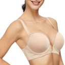 Women's Deep V Plunge Padded Push Up Underwire Bra Low Cut Convertible Brassiere with Clear Straps (Nude, 36DD/E)
