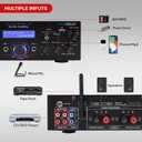 Pyle 200W Audio Stereo Receiver - Wireless Bluetooth Power Amplifier Home Entertainment System w/ AUX in, USB Port, 2 Karaoke Microphone Input, Remote, Black - PDA5BU.0