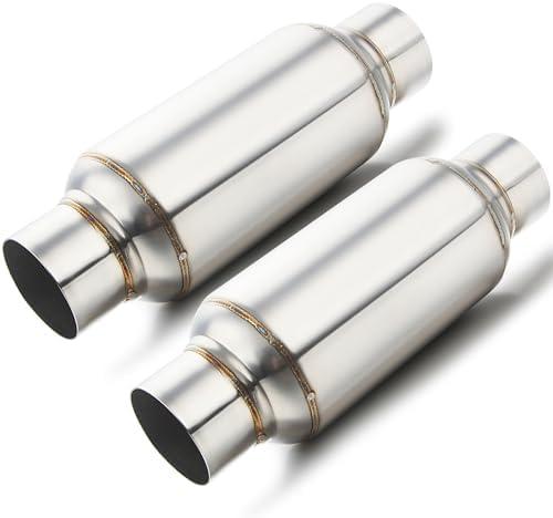 LCGP 2.5'' Inlet & Outlet Universal Muffler, 11.5'' Overall Length Stainless Steel Resonator 2 Pack