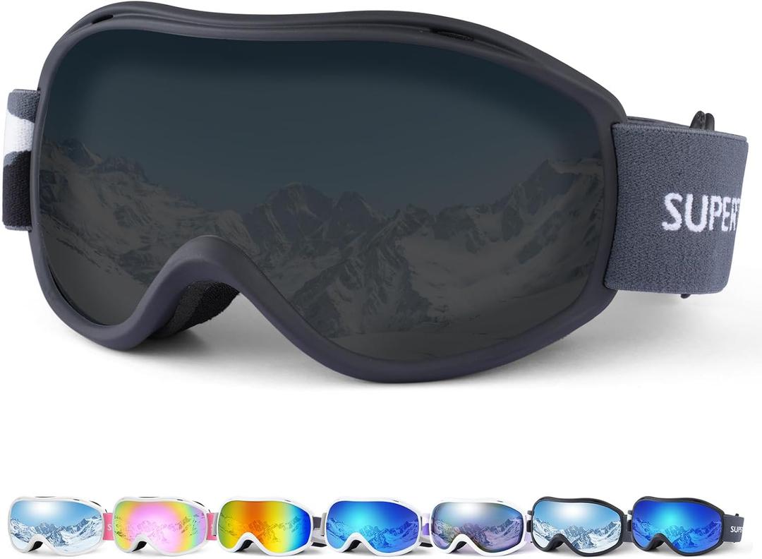 Supertrip Ski Goggles Men Women Anti-Fog Snow Goggles UV Protection Snowboard Goggles for Adult Youth (Black Frame/Gray Lens(vlt 10%))
