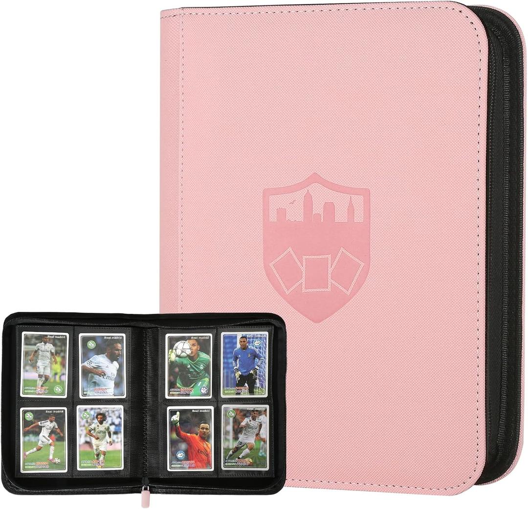 Trading Card Binder 4 Pocket, GERMUN PU Cover Card Binder for 160 Cards, Premium Trading Card Holder Folders, Double Sided Pocket Card Album for MTG, TCG (Pink)