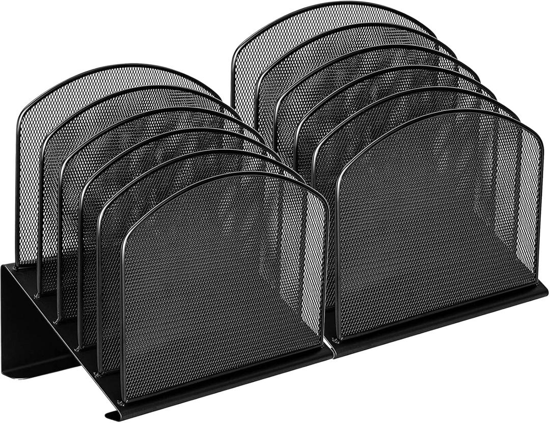 Desktop File Organizers 2 Pack Inclined Document Holders 5 Section Office Supplies Mesh Vertical File Sorters Metal File Storages (2)