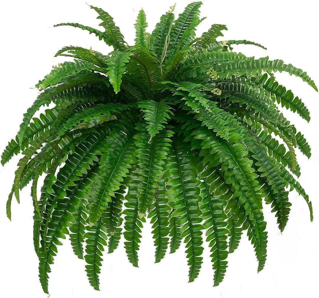 GYERB 48" Large Artificial Boston Fern Plants for Outdoor Indoor, Fake Ferns for Front Porch Hanging, Faux Greenery Bushes for Home Garden Office Decor, Silk Fern with Realistic Fronds, 88 Branches (47-88 Leaves)