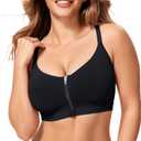 CYDREAM Womens Zip Front Closure Bra Wireless Support Comfort Full Coverage Back Smoothing No Underwire Bralettes (Large, Black)