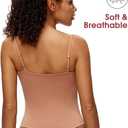 NANJI Spaghetti Straps Bodysuit for Women - Slim Fit Scoop Neck Thong Body Suit, Stretch Double Lined Tops, Casual Going Out (Beige, M)
