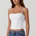 QINSEN Women's Double Lined Basic Tank Top Adjustable Spaghetti Straps Sleeveless Camisole Shirts (White, XS)