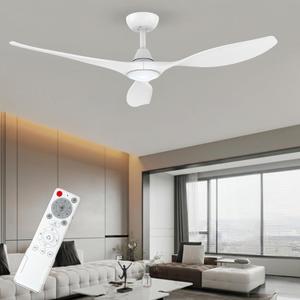 Roomratv 52'' Modern Ceiling Fan with Light, Wide Blade Design, Remote | DC Motor,Reversible,Color Adjustable,Dimmable,Led Light,6 Speeds,3 Timers,Modern,Plastic,Bedrooms, Living rooms,Indoor