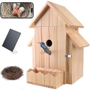 Smart Bird House with Camera, 1080p HD 2.4G WiFi Outdoor Bird Box. Features Auto Capture Bird Video & Motion Detection, Night Vision, App Alerts and Serves as a Bird Nesting Box (Natural, Normal)