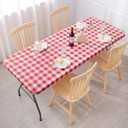 Smiry Rectangle Picnic Table Cloth, Elastic Waterproof Fitted Vinyl Tablecloths, Flannel Backed Buffalo Plaid Table Covers for Dining, Camping, Outdoor (White and Red, 30" x 72")