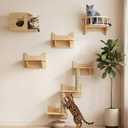 NOVGOBHOT Cat Wall Shelves for Large Cats – 9-Piece Wooden Wall-Mounted Cat Shelves Set, Kitty Climbing System with Perches, Scratching Post & Condo House