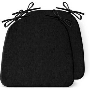 IASEAHK Chair Cushions for Dining Chairs Set of 2, Non Slip Kitchen Chair Pads, 17" x 16" x 2", Indoor Dining Chair Cushions with Ties, D-Shaped Seat Cushions for Kitchen Chairs, Black, 2 Pack