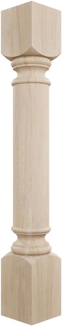 Ekena Millwork COL05X05X35TRRW Traditional Cabinet Column (Top Block: 6", Bottom Block: 7"), 5"W x 5"D x 35 1/2"H, Rubberwood