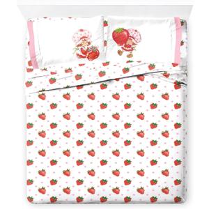 Jay Franco Kids Sheet Set with Fitted, Flat Sheets & Pillow Cover - Ultra-Soft Bedding with Pillowcase for Room Decor, White - Strawberry Shortcake, 4 Piece Full
