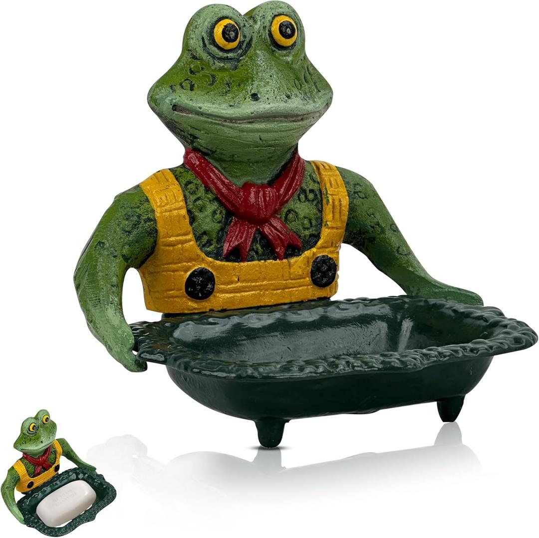 Metal Soap Dish, Cast Iron Frog Soap Dish Holder with Drainage, Vintage soap Dish, Sturdy Funny Soap Bar Holder for Bathroom or Kitchen