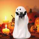 Halloween Ghost Figurines with Holding Bat, Cute Funny Resin Ghost Statue Romantic Shelf & Desk Decor, Mini Spooky Ghosts Pink Halloween Decors for Desk Office Table Centerpieces Ornament (B)