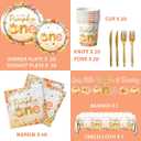 142pcs Little Pumpkin First Birthday Decorations for Girl, Our Little Pumpkin is Turning One Tableware, Floral Pumpkin First Birthday Plates Napkins Cups for Fall Autumn Thanksgiving Party Supplies