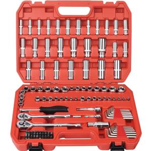 Egofine 117 Pieces 1/4 & 3/8 inch Drive Socket Ratchet Wrench Set, Metric/SAE Size, with Bit Socket Set and Extension Bar for Auto Repairing and Household, with Storage Case