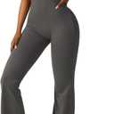 Yknktstc Womens Sleeveless Flare Jumpsuits Sexy Backless Tank Tops Bodycon Scrunch Butt Yoga Rompers V Back Catsuit (Small, Deep Gray)
