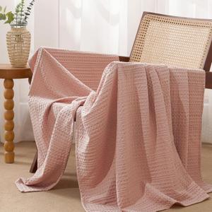 PHF Lightweight Waffle Weave Throw Blanket 50"x 60", Soft Woven Summer Blanket for Hot Sleepers - Aesthetic Home Decor for Couch Bed Sofa, Pet Friendly, Rose Pink