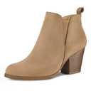 mysoft Women's Ankle Boots V Cut Side Elastic Panel Stacked Chunky Heel Booties with Side Zipper, Size 8.5