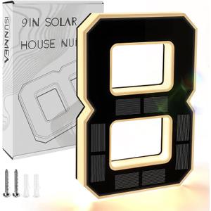 ISUNMEA 9 Inch Solar Lighted House Numbers for Outside, Light Up Waterproof LED Address Numbers Signs for Houses, Large Personalized Illuminated Exterior Modern House Numbers Light (8-Black, 9IN)