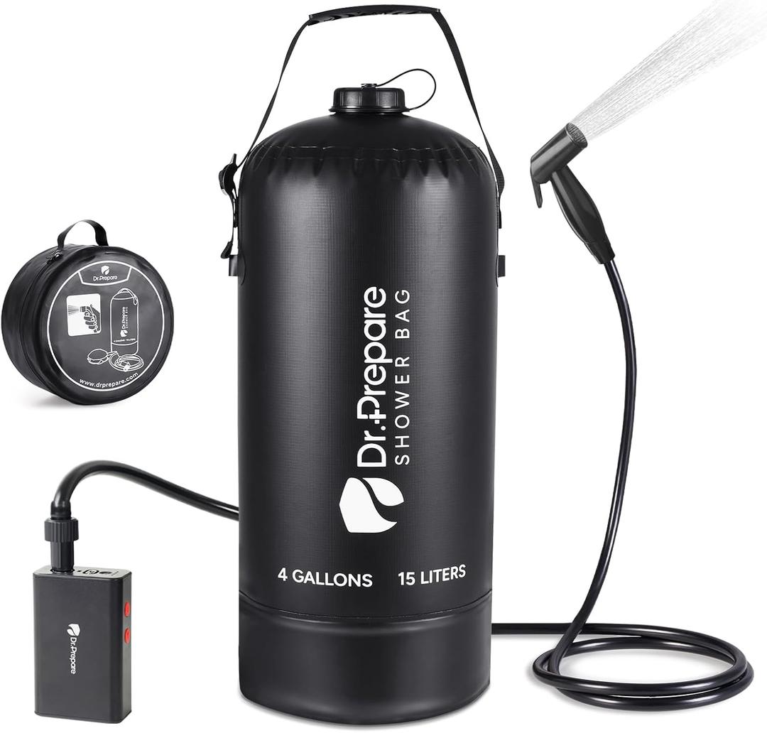 DR.PREPARE Portable Shower for Camping, 4/5 Gallons Camping Shower Bag, Portable Outdoor Shower with Pump for Hiking, Climbing, Pet Cleaning, Car Washing, Beach & Emergency