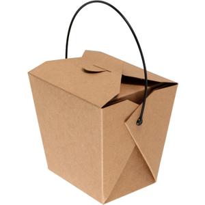 PINGEUI 100 Pack 26 oz Chinese Take Out Boxes, Brown Kraft Take Out Boxes with Handle, Leak and Grease Resistant Stackable to Go Boxes Food Container for Weddings, Party Favors, Restaurant, Unfolded