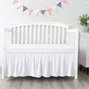 Crib Bed Skirt 28” x 52” with 14” Drop Pleated Dust Ruffle for Baby Boys Girls Elastic Adjustable Fit Toddler Bedskirt Easy On/Off Soft Nursery Standard Crib Bedding Skirts Solid White Crib Skirt
