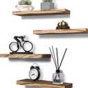 Wood Floating Shelves for Wall, Wooden Wall Shelves for Bedroom, Wall Mounted Shelves for Living Room, Set of 6 Black