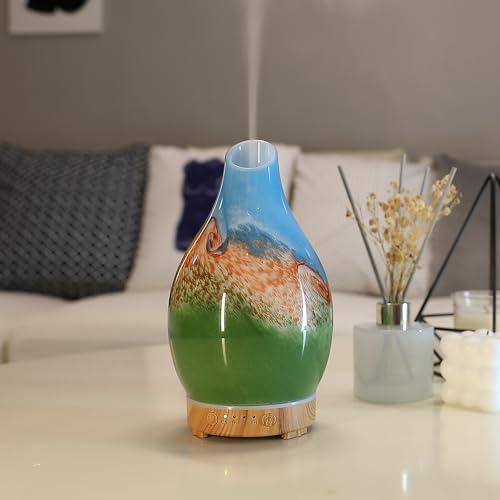 INRORANS Vase Aroma Essential Oil Diffuser 160ml Art Glass Ultrasonic Cool Mist Scent Aroma Diffuser, Intermittent with Auto Shut-Off Timer Setting &7 Colors Night Light for Home-Ends of The Earth