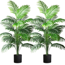 4ft 2pcs Large Artificial Plants Fake Palm Tree Tropical Palm Leaves Faux Palm Plants Tall Tree Indoor Real Touch Plastic Monstera Leaves for Home Garden Outdoor Office Decor (4ft/125cm-2pcs)