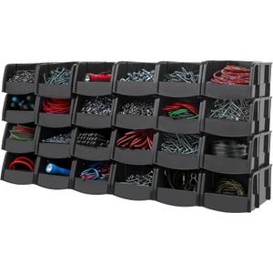 IRIS USA Stackable Storage Bins Open Front, 24 Pack, Plastic Hanging Organizer Caddy Basket for Hardware Crafts, Small Parts, Nuts and Bolts, Garage Tool Storage, Extra Small, Black