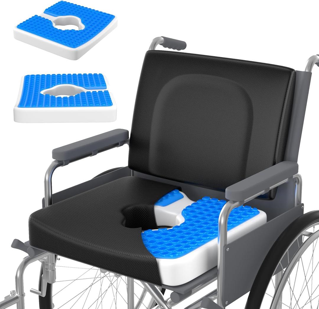 Bed Sore Wheelchair Cushions, 2-Piece Set - Wheelchair Lumbar Pillow,Gel Infused Seat Cushion, 18x16 for Sciatica, Back & Coccyx PainBedsore Pressure Relief, with Anti-Slip&Washable Cover