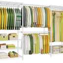 Ulif E1 Heavy Duty Closet Garment Rack, 6 Tiers Adjustable Metal Freestanding Expandable Clothing Storage with 4 Hanger Rods, Easy to Assemble Wardrobe, 71.4" H x (70" - 88.2") L x 14" D, White