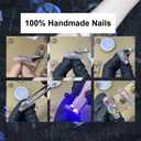 2 x Press on Nails Handmade Nails 10Pcs Green Cute Manual Press on Nails with Ring for Women Party Holiday Photo 33mm Long Size M