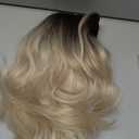 Brown Wigs with Highlight Curly Wigs Human Hair Mixed Synthetic Shoulder Length Heat Resistant Lightweight for Daily Wear (Platinum Blonde, 14 Inch)