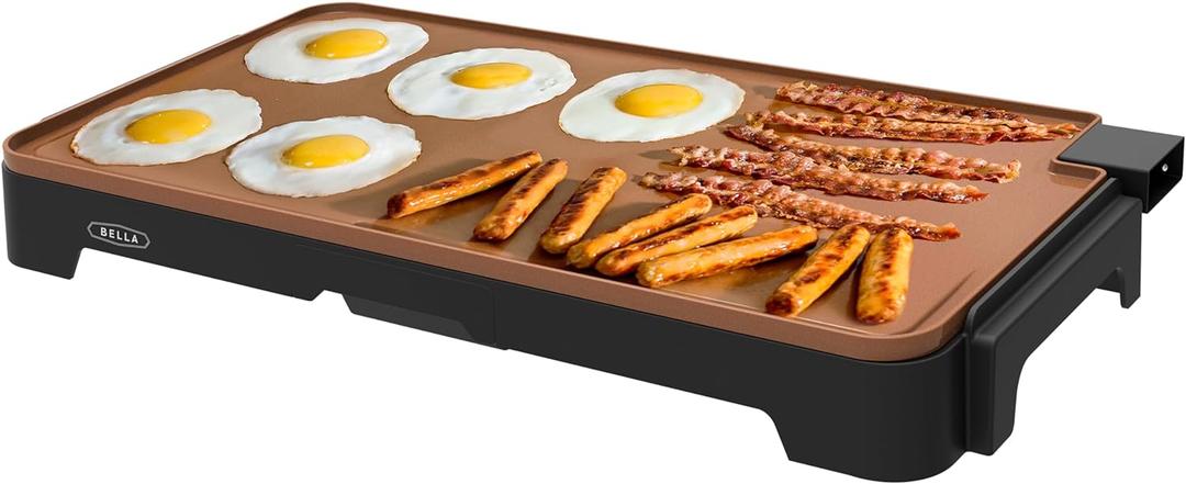 bella XL Electric Ceramic Titanium Griddle, Make 15 Eggs At Once, Healthy-Eco Non-stick Coating, Hassle-Free Clean Up, Large Submersible Cooking Surface, 12" x 22", Copper/Black