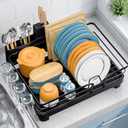Dish Drying Rack for Kitchen Counter, Multifunctional Dish Drainer Rack, Kitchen Dish Rack Black, Sink Kitchen Dishes Strainer, Plate Rack with Drain Board, Cup Holder, and Cutlery Holder (Height 5.96")