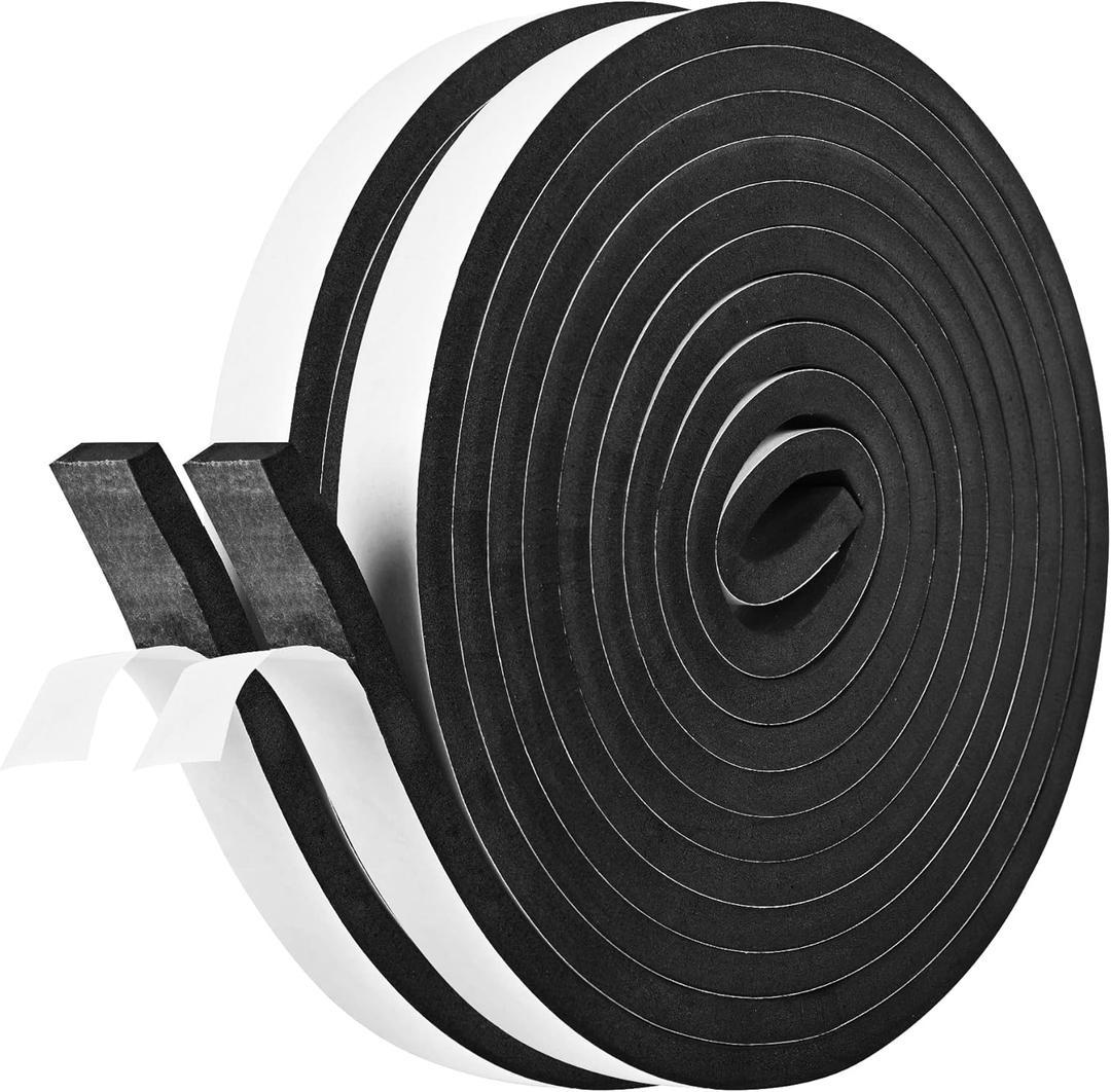 Kikerike Self Adhesive Foam Tape Weatherstrip 1In x 3/8In x 33Ft High Density Foam Insulation Strips Seal Weather Stripping with Strong Adhesive for Door and Window Sound Isolation Soundproofing