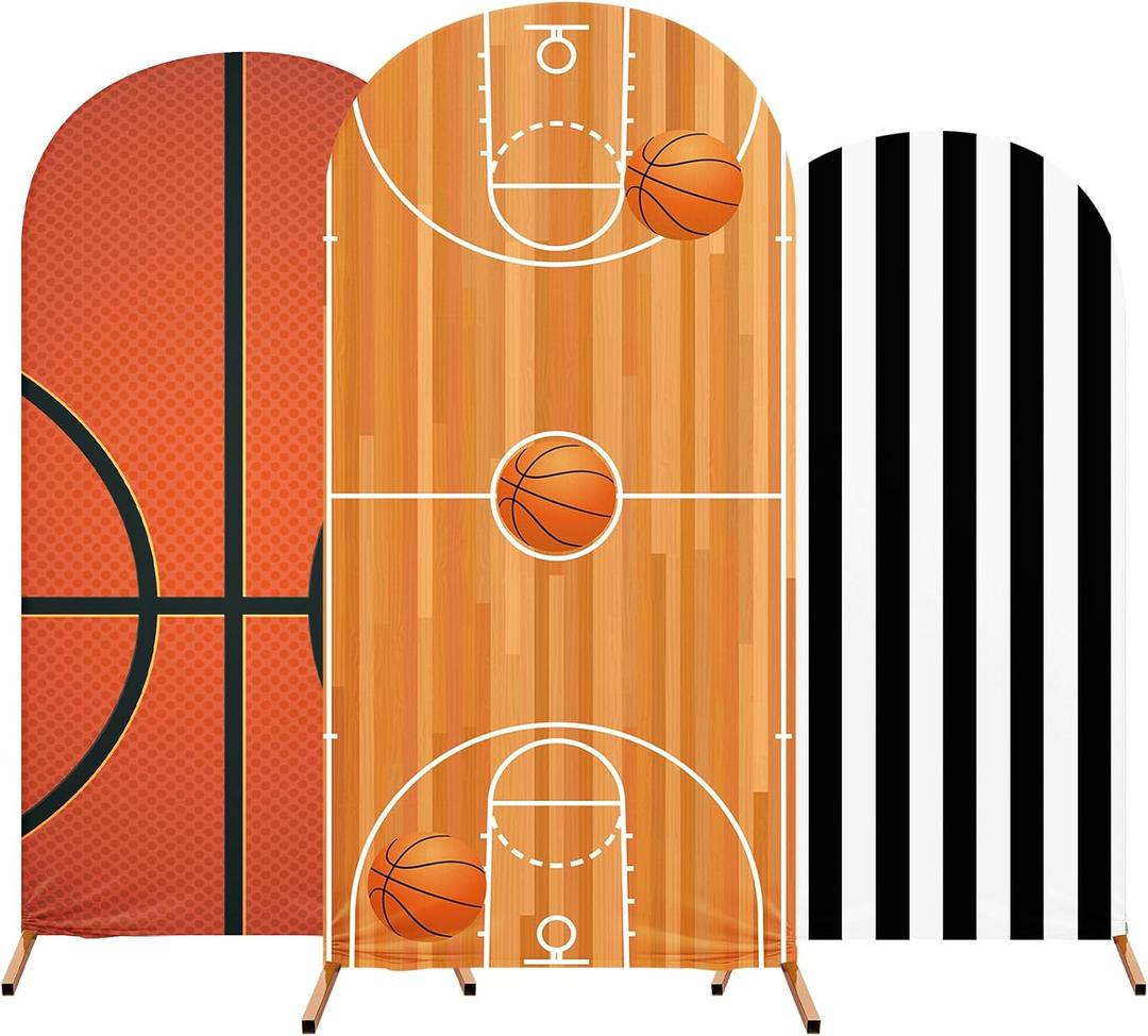 3 Pcs Basketball Arch Backdrop Stand Cover Spandex Fitted Sports Theme Birthday Arch Cover 4ft, 5ft, 6ft Photo Background Props for Birthday Party Decoration