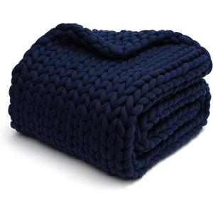 YnM Knitted Weighted Blanket, Hand Made Chunky Knit Weighted Throw Blanket for Sleep, Stress or Home Dcor (Navy, 60''x80'' 15lbs), Suit for One Person(~140lb) Use on Twin/Full Bed (Prussian Blue)