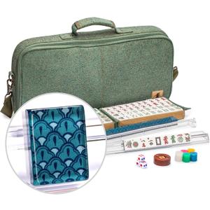 Yellow Mountain Imports American Mahjong Set, Oceana with Heather Teal Soft Case - All-in-One Racks with Pushers, Wright Patterson Scoring Coins, Dice, & Wind Indicator