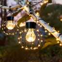 Hanging Solar Lantern Outdoor, 8.19" Large Solar Pendant Lights Outdoor Waterproof with Warm White Bulb&String LED Inside, Decor for Patio, Garden, Yard, Pergola, Christmas, Camping, 2 Pack Gift Set