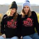 JINTING Christmas Sweatshirt for Women Holly Dolly Christmas Pullover Sweatshirts Xmas Graphic Long Sleeve Tops (Black, XL)