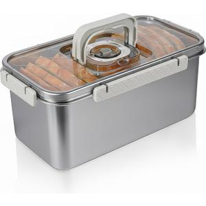 Gifhomfix Bread Box Airtight 304 Stainless Steel Bread Container, Dishwasher Safe Bread Storage for Homemade Bread, Time Recording Bread Storage Container with Lid and Handle