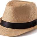 LADYBRO XL Straw Fedora Hats for Men Summer Trilby Beach Travel Panama Casual, 7 1/2 (L)