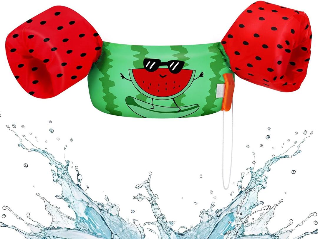 HeySplash Swim Vest for Kids, Toddler Pool Floaties Fit 20-50/70 Lbs, Children Swimming Vest with Adjustable Strap, Swim Jacket Water Wing Arm Float, Puddle Sea Beach Boat Jumper Boy Girl Baby (G Red Melon)
