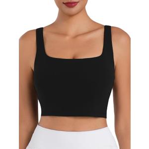 Sunzfly Women Square Neck Sport Bra with Removable Pads, Built-in Bra Crop Tank Top Summer Sleeveless Camisole Workout Yoga (Small, Black)