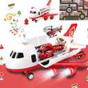 Dwi Dowellin Airplane Toy with Fire Truck Cars and Play Mat,Plane with Lights and Sounds for 3 + Years Old Boys and Girls